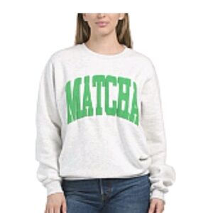Pacific & Co. Gray Sweatshirt with Green "MATCHA" Print